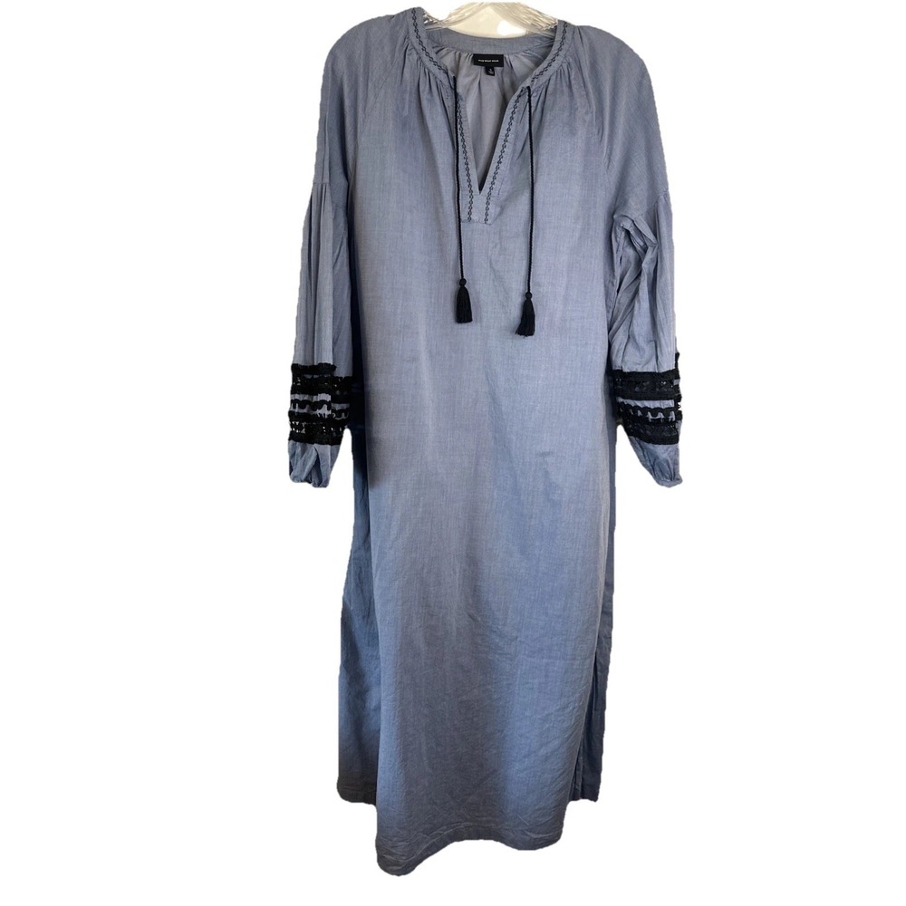 Who What Wear Chambray Boho Maxi‎ Dress Festival Fall Tassels Sz Small